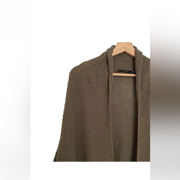 ARITZIA Talula Dark Olive Green Textured Knit Open Cardigan, Size Medium - Picture 3 of 8